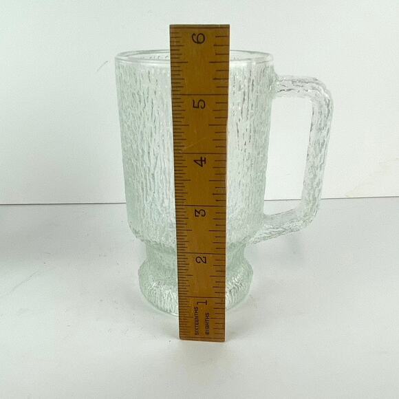 Vintage Indiana Glass Crystal Ice Footed Handled Beer Mug Set of 4 - Picture 5 of 5